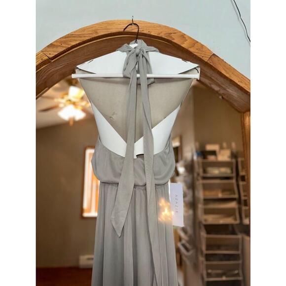Women's Azazie A2 Grey Halter Maxi Dress - Picture 2 of 4